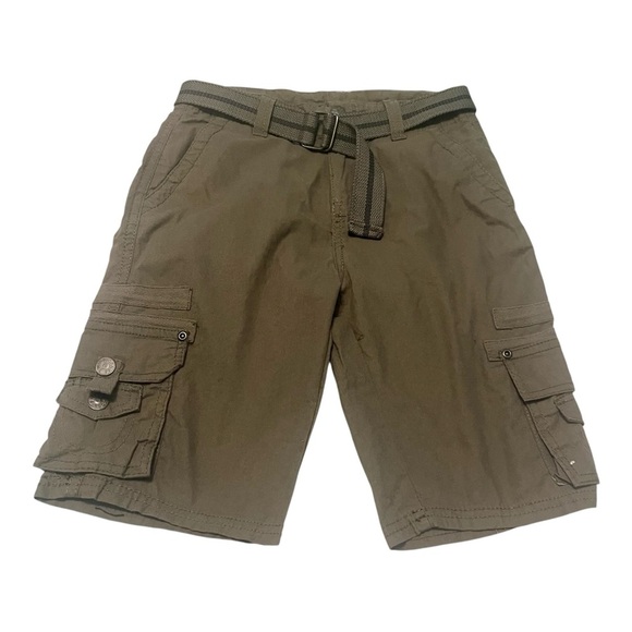 Swiss Cross cargo green olive Boys shorts 7 many pockets belt zip button - Picture 1 of 15